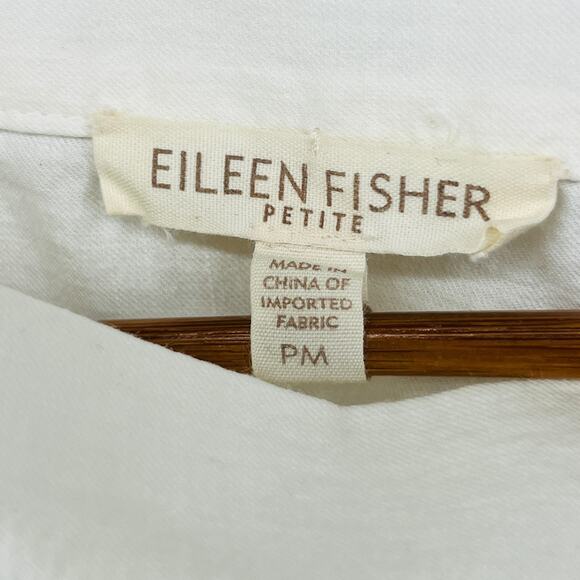 EILEEN FISHER Tank Top PM Cotton Woven Tunic Smocked Square Neck Shell White - Picture 4 of 14